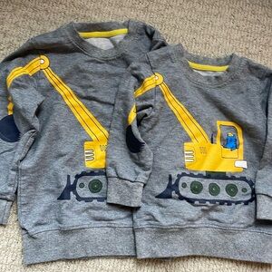Sibling set 2T and 4T excavator sweatshirts